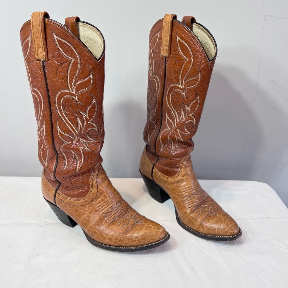Vintage Dan Post brown pre ban rhino leather cowgirl boots size 5 mens 7 womens